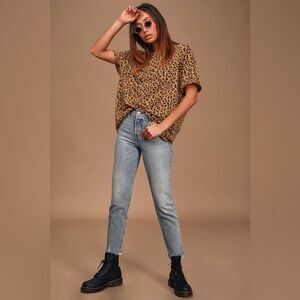 Free People Clarity Tan Cheetah Print Ringer Tee